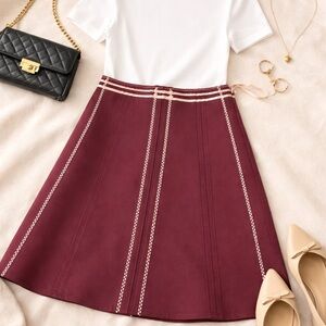 Vintage Anthropologie Elevenses Burgundy A-Line Skirt | Contrast Trim | Size 2